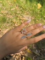 Floral Sparkle Double Finger Ring - Image 3